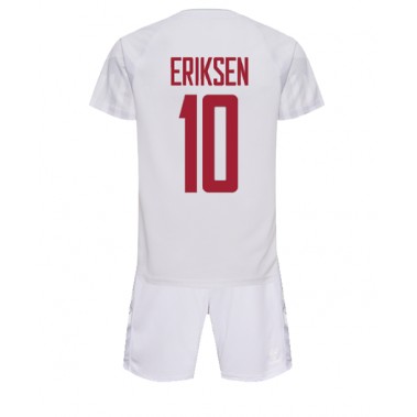 Danska Christian Eriksen #10 Koszulka Wyjazdowa dzieci MŚ 2022 Krótki Rękaw (+ krótkie spodenki)