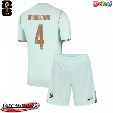 Francja Dayot Upamecano #4 Koszulka Wyjazdowa dzieci MŚ 2026 Krótki Rękaw (+ krótkie spodenki)