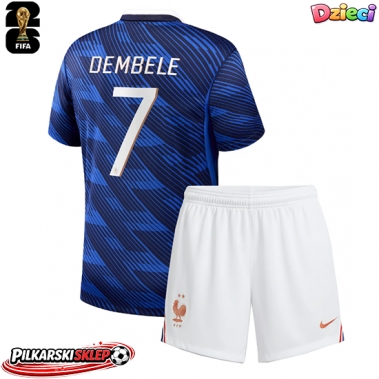 Francja Ousmane Dembele #7 Koszulka Podstawowa dzieci MŚ 2026 Krótki Rękaw (+ krótkie spodenki)