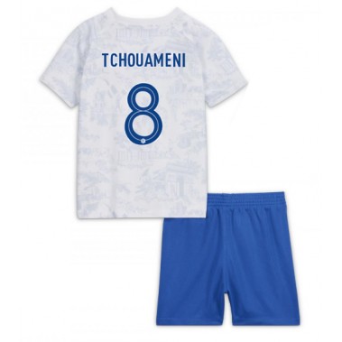 Francuska Aurelien Tchouameni #8 Koszulka Wyjazdowa dzieci MŚ 2022 Krótki Rękaw (+ krótkie spodenki)