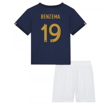 Francuska Karim Benzema #19 Koszulka Podstawowa dzieci MŚ 2022 Krótki Rękaw (+ krótkie spodenki)