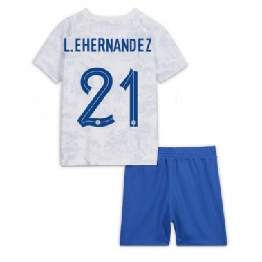 Francuska Lucas Hernandez #21 Koszulka Wyjazdowa dzieci MŚ 2022 Krótki Rękaw (+ krótkie spodenki)