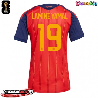 Hiszpania Lamine Yamal #19 Koszulka Podstawowa damskie MŚ 2026 Krótki Rękaw