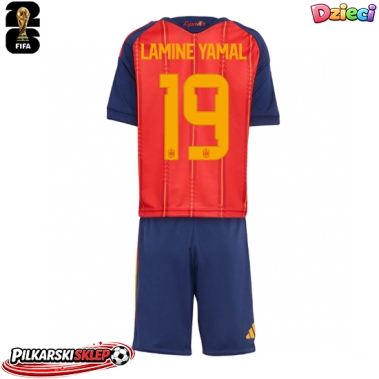 Hiszpania Lamine Yamal #19 Koszulka Podstawowa dzieci MŚ 2026 Krótki Rękaw (+ krótkie spodenki)
