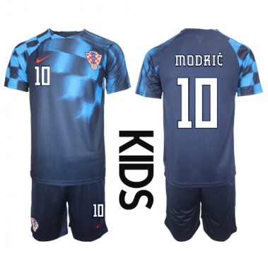 Hrvatska Luka Modric #10 Koszulka Wyjazdowa dzieci MŚ 2022 Krótki Rękaw (+ krótkie spodenki)