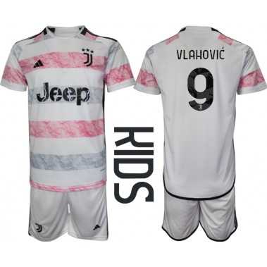 Juventus Dusan Vlahovic #9 Koszulka Wyjazdowa dzieci 2023-24 Krótki Rękaw (+ krótkie spodenki)