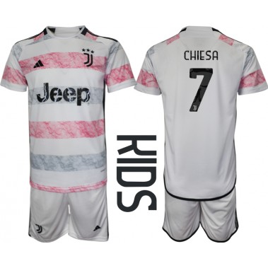 Juventus Federico Chiesa #7 Koszulka Wyjazdowa dzieci 2023-24 Krótki Rękaw (+ krótkie spodenki)