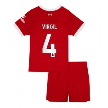Liverpool Virgil van Dijk #4 Koszulka Podstawowa dzieci 2023-24 Krótki Rękaw (+ krótkie spodenki)