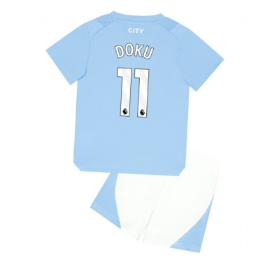 Manchester City Jeremy Doku #11 Koszulka Podstawowa dzieci 2023-24 Krótki Rękaw (+ krótkie spodenki)