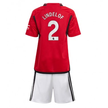 Manchester United Victor Lindelof #2 Koszulka Podstawowa dzieci 2023-24 Krótki Rękaw (+ krótkie spodenki)