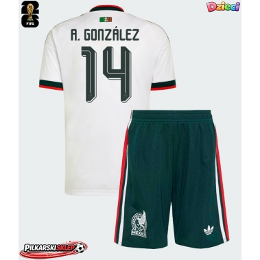 Meksyk Armando Gonzalez #14 Koszulka Wyjazdowa dzieci MŚ 2026 Krótki Rękaw (+ krótkie spodenki)