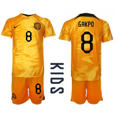 Nizozemska Cody Gakpo #8 Koszulka Podstawowa dzieci MŚ 2022 Krótki Rękaw (+ krótkie spodenki)