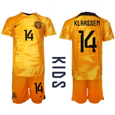 Nizozemska Davy Klaassen #14 Koszulka Podstawowa dzieci MŚ 2022 Krótki Rękaw (+ krótkie spodenki)