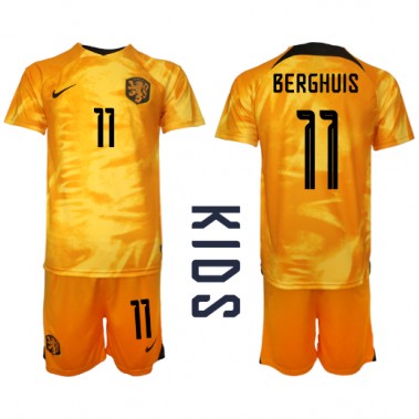 Nizozemska Steven Berghuis #11 Koszulka Podstawowa dzieci MŚ 2022 Krótki Rękaw (+ krótkie spodenki)