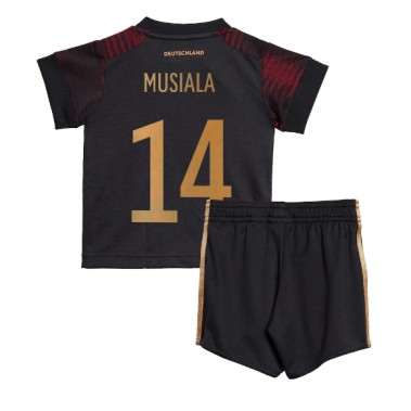 Njemačka Jamal Musiala #14 Koszulka Wyjazdowa dzieci MŚ 2022 Krótki Rękaw (+ krótkie spodenki)