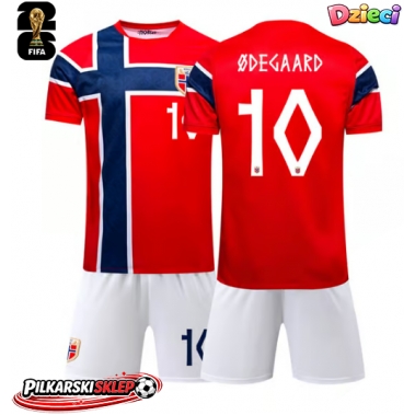 Norwegia Martin Odegaard #10 Koszulka Podstawowa dzieci MŚ 2026 Krótki Rękaw (+ krótkie spodenki)