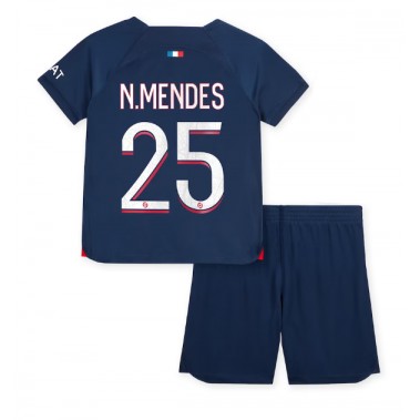 Paris Saint-Germain Nuno Mendes #25 Koszulka Podstawowa dzieci 2023-24 Krótki Rękaw (+ krótkie spodenki)