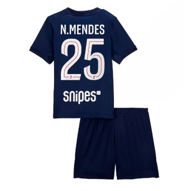 Paris Saint-Germain Nuno Mendes #25 Koszulka Podstawowa dzieci 2025-26 Krótki Rękaw (+ krótkie spodenki)