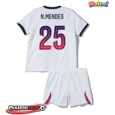 Paris Saint-Germain Nuno Mendes #25 Koszulka Wyjazdowa dzieci 2026-27 Krótki Rękaw (+ krótkie spodenki)