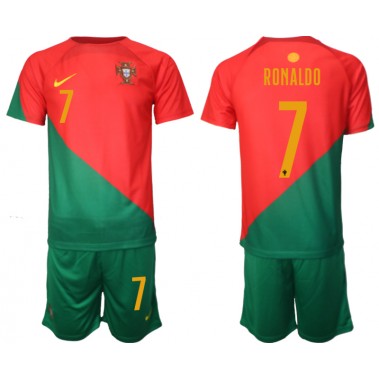 Portugal Cristiano Ronaldo #7 Koszulka Podstawowa dzieci MŚ 2022 Krótki Rękaw (+ krótkie spodenki)