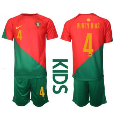 Portugal Ruben Dias #4 Koszulka Podstawowa dzieci MŚ 2022 Krótki Rękaw (+ krótkie spodenki)