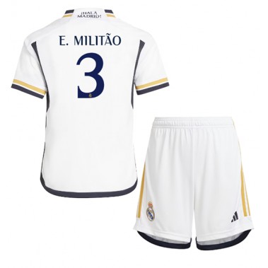 Real Madrid Eder Militao #3 Koszulka Podstawowa dzieci 2023-24 Krótki Rękaw (+ krótkie spodenki)
