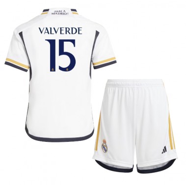 Real Madrid Federico Valverde #15 Koszulka Podstawowa dzieci 2023-24 Krótki Rękaw (+ krótkie spodenki)