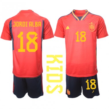 Španjolska Jordi Alba #18 Koszulka Podstawowa dzieci MŚ 2022 Krótki Rękaw (+ krótkie spodenki)