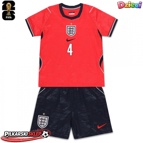Anglia Declan Rice #4 Koszulka Wyjazdowa dzieci MŚ 2026 Krótki Rękaw (+ krótkie spodenki)
