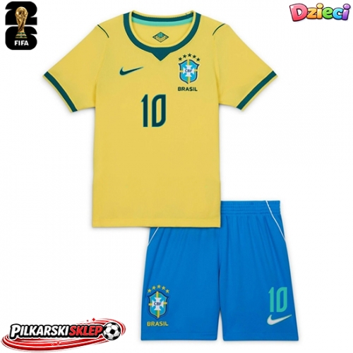Brazylia Vinicius Junior #10 Koszulka Podstawowa dzieci MŚ 2026 Krótki Rękaw (+ krótkie spodenki)