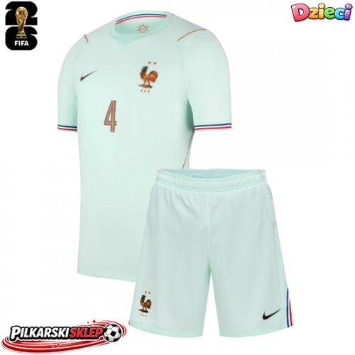 Francja Dayot Upamecano #4 Koszulka Wyjazdowa dzieci MŚ 2026 Krótki Rękaw (+ krótkie spodenki)