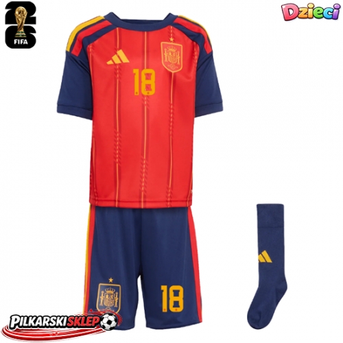Hiszpania Martin Zubimendi #18 Koszulka Podstawowa dzieci MŚ 2026 Krótki Rękaw (+ krótkie spodenki)