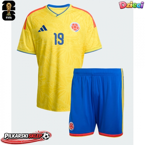 Kolumbia Rafael Santos Borre #19 Koszulka Podstawowa dzieci MŚ 2026 Krótki Rękaw (+ krótkie spodenki)