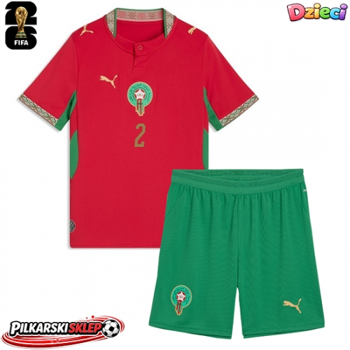 Maroko Achraf Hakimi #2 Koszulka Podstawowa dzieci MŚ 2026 Krótki Rękaw (+ krótkie spodenki)