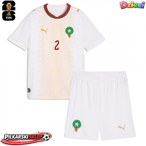 Maroko Achraf Hakimi #2 Koszulka Wyjazdowa dzieci MŚ 2026 Krótki Rękaw (+ krótkie spodenki)