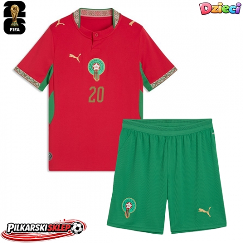 Maroko Ayoub El Kaabi #20 Koszulka Podstawowa dzieci MŚ 2026 Krótki Rękaw (+ krótkie spodenki)