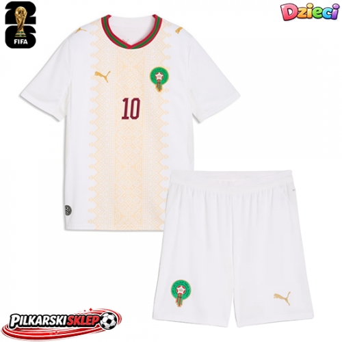 Maroko Brahim Diaz #10 Koszulka Wyjazdowa dzieci MŚ 2026 Krótki Rękaw (+ krótkie spodenki)