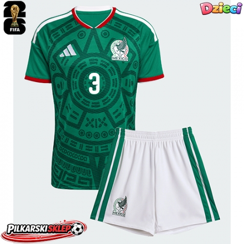 Meksyk Cesar Montes #3 Koszulka Podstawowa dzieci MŚ 2026 Krótki Rękaw (+ krótkie spodenki)