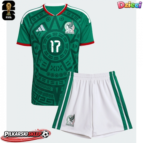 Meksyk Orbelin Pineda #17 Koszulka Podstawowa dzieci MŚ 2026 Krótki Rękaw (+ krótkie spodenki)